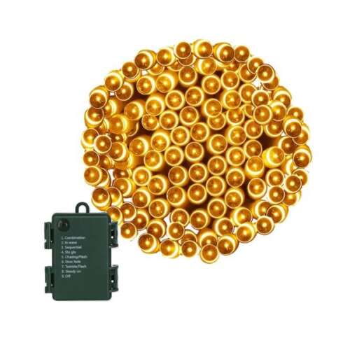 100 LED-es meleg fehér akkumulátoros karácsonyi fényfüzér, 10 méteres fényfüzér 8 világítási móddal, zöld vezeték