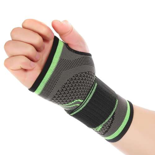 Ready167 Kompressziós csukló rögzítő, zöld és fekete csuklótámasz fájdalomcsillapításra és sérülés megelőzésére