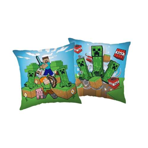 Vankúš Minecraft, 40x40 cm, s postavami Stevea a Creepera