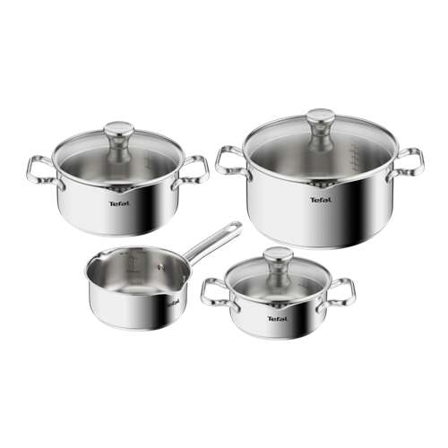 Tefal Duetto On 7-piece stainless steel cookware set with glass lids