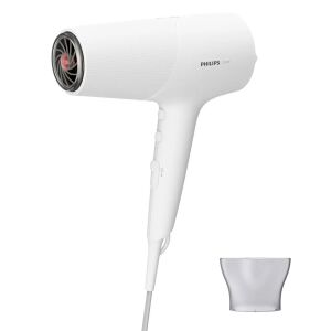White Philips BHD500/00 Hair Dryer with nozzle, studio shot - Hair dryer
