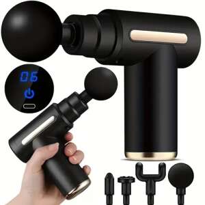 Black massage gun with 4 interchangeable heads, handheld, showing different attachments - Nonbrand Massage gun