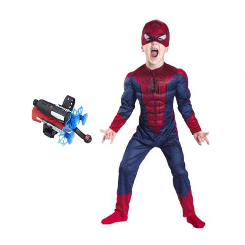 Spiderman costume with muscle detail and web shooter for kids, size M, IdeallStore® brand