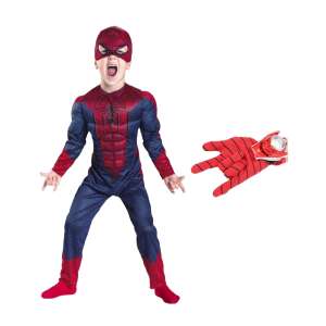 Spiderman Costume Set with Muscles and Disc Gloves, IdeallStore®, Size M, 5-7 years, Red
