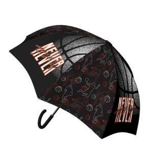 Black and orange basketball themed umbrella for kids, with 'NEVER GIVE UP' slogan, Daemi brand - Children's Umbrella