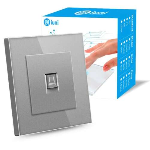 iUni SD RJ45 Cat6 network socket, silver, tempered glass frame