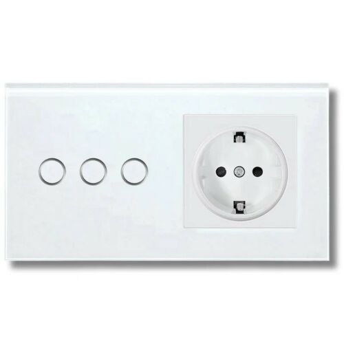 Triple Touch Switch with Socket, Tempered Glass Frame, iUni 3Y, LED 141384225