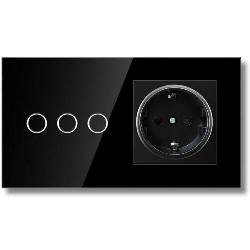 iUni black touch light switch and EU socket close-up