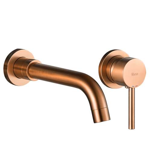 Rea Lungo Cooper Brush wall mounted bathroom faucet, gold finish