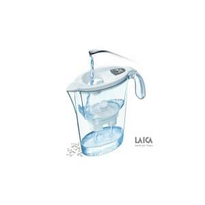 Laica Stream Line water filter pitcher with a white lid and a clear body, showing the filter inside