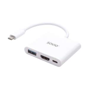 Savio AK-48 Adapter USB Typ C - HDMI, USB 3.0, PD, biały - Koncentrator USB