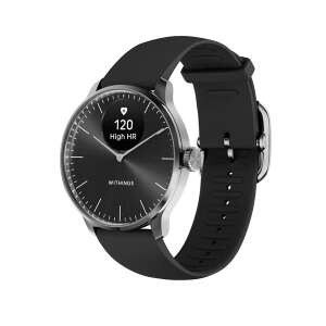 Withings ScanWatch Light 37mm fekete okosóra, oldalnézet, ezüst tok, fekete szilikon szíj - Withings