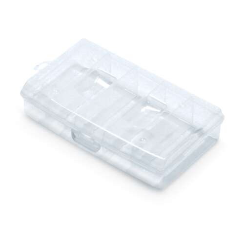 Transparent plastic storage box with 5 compartments, ideal for organizing small items