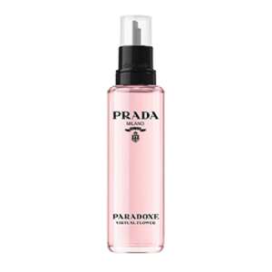 Prada Paradoxe Virtual Flower utántöltő 100ml, rózsaszín üveg fekete kupakkal, fehér alapon - Prada