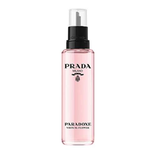 Prada Paradoxe Virtual Flower utántöltő 100ml, rózsaszín üveg fekete kupakkal, fehér alapon