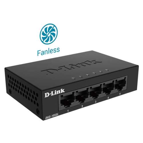 D-Link DGS-105GL/E 5 portos Gigabit Ethernet kapcsoló, ventilátor nélküli, asztali, fém ház