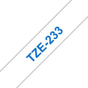Bandă Brother tze-233, alb pe albastru, laminată, 12mm 0.47", 8 metri TZE233 39221755 Mașini de etichetat și benzi