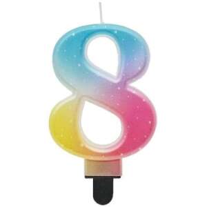 Regenbogen-Glitzer-Kerze mit der Zahl 8 - Godan