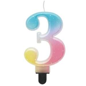 Regenbogen-Glitzer-Kerze mit der Nummer 3 für den Geburtstag - Geburtstagskerzen und Tortenverzierungen