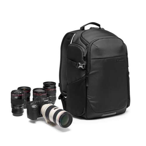 Plecak fotograficzny Manfrotto Advanced Befree III, czarny, z aparatem DSLR i obiektywami