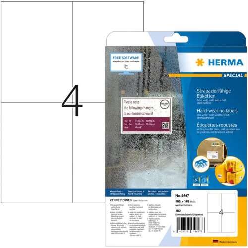 Herma 105x148 mm strapazierfähige Etiketten für Laserdrucker, 100 Etiketten pro Packung