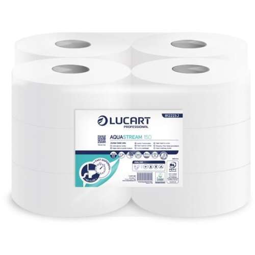 Lucart Aquastream 150 nagyméretű toalettpapír, fehér, 8 tekercs