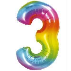 Regenbogenfarbener Folienballon mit der Nummer 3, 76 cm - Luftballons
