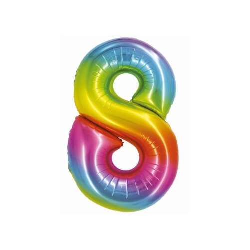Regenbogenfarbener Folienballon Nummer 8, 76 cm