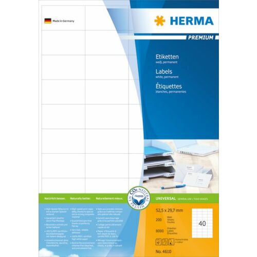 Herma 52,5x29,7 mm Etykiety do drukarek atramentowych i laserowych (8000 etykiet / opakowanie) (4610) 134086643