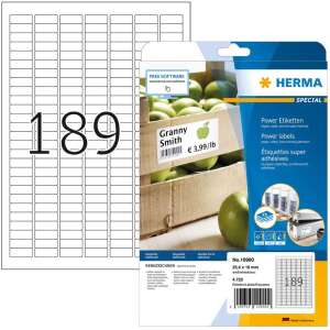 Herma Power Etiketten, 25,4 x 10 mm, 4725 Etiketten pro Pack, für Laser- und Tintenstrahldrucker - Schreibwaren für das Büro
