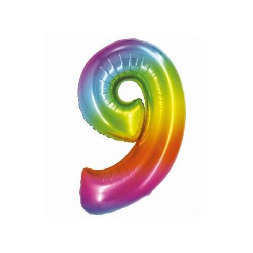 Szivárvány színű 9-es számú fólia lufi, 76 cm