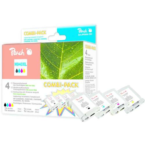 Peach H940XL Combi-Pack set de 4 cartușe de cerneală pentru imprimante HP, negru, cyan, magenta, galben