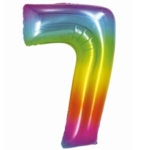 Regenbogenfarbener Folienballon in Form der Zahl 7, 76 cm - Godan
