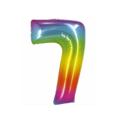 Regenbogenfarbener Folienballon in Form der Zahl 7, 76 cm