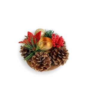 BEWELLO PRÉMIUM adventi mécsestartó fenyőtobozokkal, bogyókkal és karácsonyi csillaggal - Mécsestartó