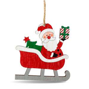 Ornament de brad de Crăciun din lemn, Moș Crăciun, decor agățat, sanie roșie, cadou, BEWELLO - Nonbrand Decorațiuni pentru pomul de Crăciun