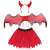 Vörös ördög jelmez lányoknak, szárnyakkal, szoknyával és szarvas fejpánttal