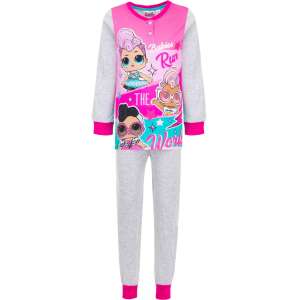 Pijamale pentru fete LOL Surprise, cu mâneci lungi, gri cu imprimeu roz și albastru, cu păpuși LOL Surprise - Pijamale pentru copii, cămăși de noapte