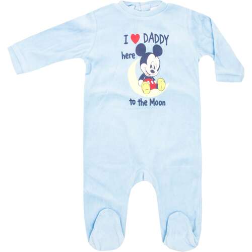 Salopetă de dormit pentru bebeluși de culoare albastră cu Mickey Mouse, Disney, I love Daddy here to the Moon