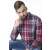 Guess men's red plaid long sleeve button-down shirt, angled view