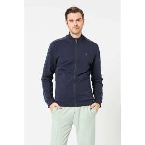 Guess men's navy blue sport sweatshirt with zipper and logo stripes - Men's Sweater