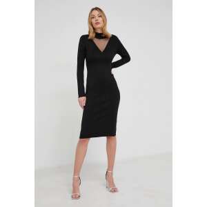 Black Guess knitted midi dress with sheer panel, long sleeves, V-neck, size M - Guess