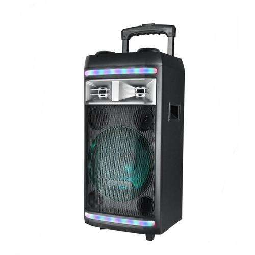 Fekete hordozható Bluetooth party hangszóró kerekekkel, 60W kimenet, 12 colos hangszóró, RGB fények, CH-126 modell