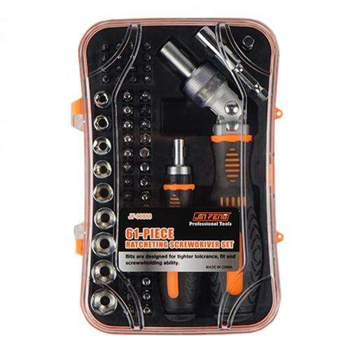 61-dielna sada presných skrutkovačov s rachňovým skrutkovačom, JF-90888, v priehľadnom plastovom puzdre