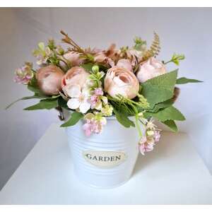 Selyemrózsa csokor, asztali dísz - Bézs - 25cm