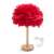 Red feather table lamp with wooden base