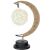 Moon shaped table lamp with woven sphere, decorative lighting