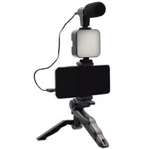 Vlogger Kit AY-49 with microphone, LED light and tripod for smartphone - Sumker