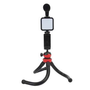 Vlogger Készlet AY-49H, flexible tripod with phone holder, LED light and microphone - Sumker