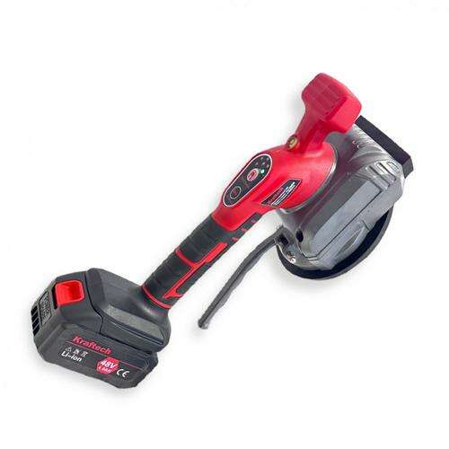 Kraftech akkumulátoros csempéző vibrátor, 48V, KT/TIL-48xPRO, piros és fekete, ferde nézet